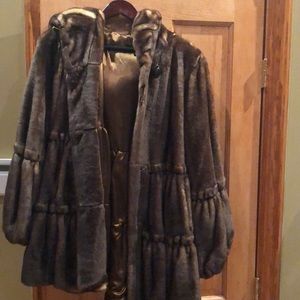 Faux fur hooded woman’s shirt swing coat
